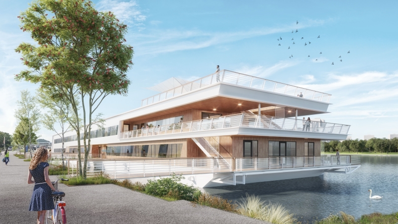 Visualisierung schwimmende Unternehmenszentrale via donau © viadonau / pittiono & ortner architekturbüro ZT GmbH